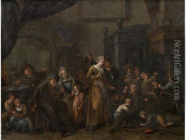Figures In An Interior Oil Painting - Bernardus Van Schendel