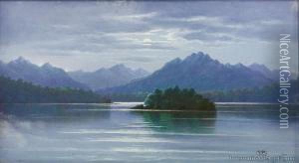 Full Moon, Lake Te Anau Oil Painting - John Douglas Perrett