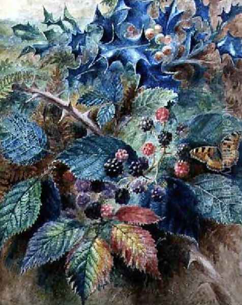 Blackberries and Holly with a Butterfly Oil Painting - Albert Durer Lucas