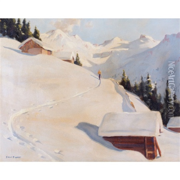 Skiing In The Alps Oil Painting - Eric Riordon