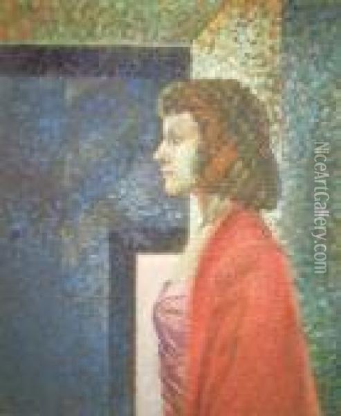 A Half Length Portrait Of A Young Lady In An Interior Oil Painting - Dora Lynnell Wilson