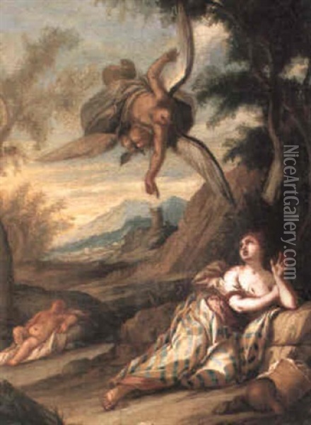 The Angel Appearing To Hagar In The Desert Oil Painting - Giulio Benso