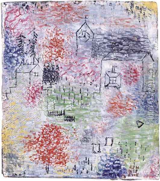 Kleine Landschaft mit der Dorfkirche Oil Painting - Paul Klee