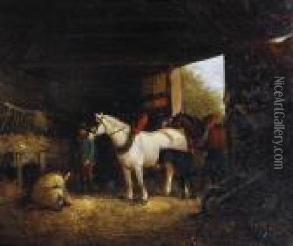 Inside Of A Stable Oil Painting - George Morland