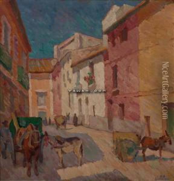 Odegaard Gateparti Fra Sevilla Oil Painting - Hans Odegaard