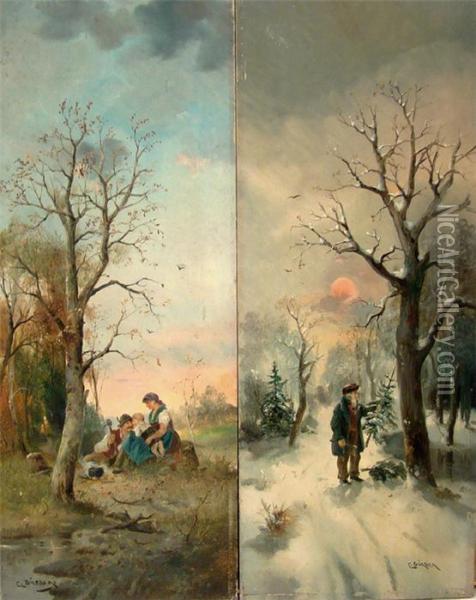 Vier Olgemaldemit Darstellungen Der Vier Jahreszeiten Oil Painting - Lothar Burger