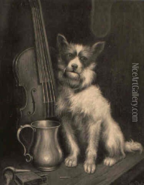 A Terrier By A Violin Oil Painting - Robert Charles Dudley
