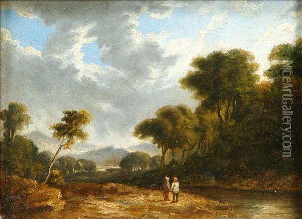 Attributed To James Arthur O'connor River Landscape With Figures Oil Painting - James Arthur O'Connor