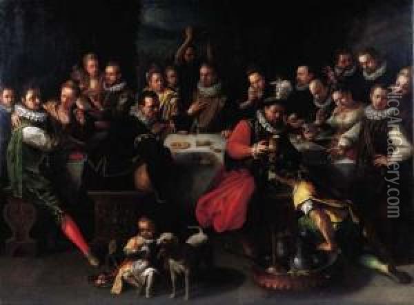 A Nobleman With Distinguished Guests At A Banquet Oil Painting - Jeremias van Winghen or Wingen