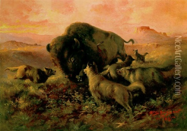 The Wounded Buffalo Oil Painting - Edgar Samuel Paxson