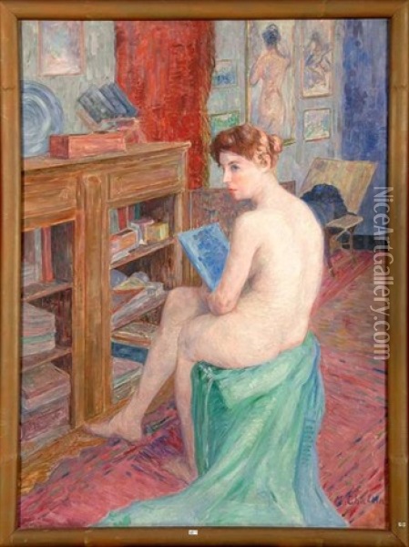 Femme Nue Assise Dans L'atelier Oil Painting - Maurice Chaltin
