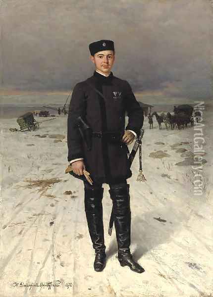 Portrait of a Russian volunteer Oil Painting - Nikolai Dmitrievich Dmitriev-Orenburgsky