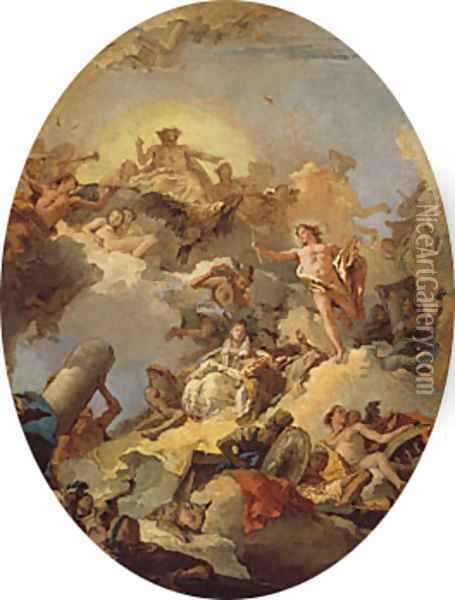 The Apotheosis of the Spanish Monarchy sketch for a ceiling painting Oil Painting - Giovanni Battista Tiepolo