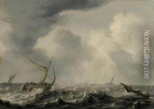 Schiffe Auf Sturmischersee Oil Painting - Hendrik van Anthonissen
