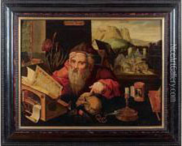 Saint Jerome Meditant Oil Painting - Marinus van Reymerswaele