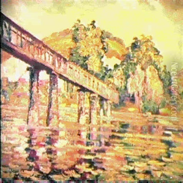 Pont Sur La Seine Oil Painting - Pierre Dumont