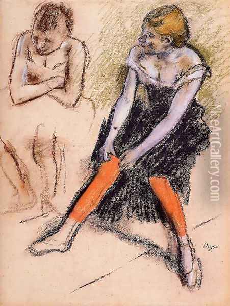 Dancer with Red Stockings Oil Painting - Edgar Degas