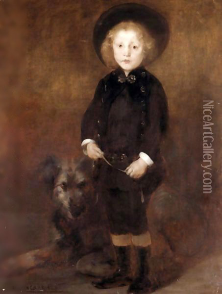 A Dog And His Master Oil Painting - Eugene Carriere