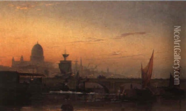 Sunset, London Bridge Oil Painting - Edward Henry Eugene Fletcher