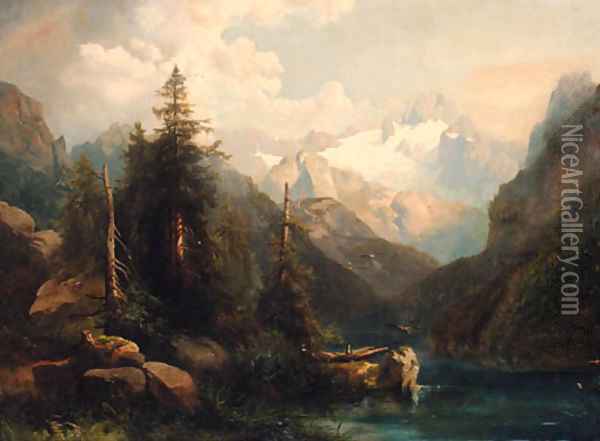 An Alpine Landscape in the Dachstein region Oil Painting - Ferdinand Georg Waldmuller