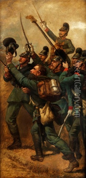 Bayerische Infanteristen Beim Siegesjubel Oil Painting - Louis (Ludwig) Braun