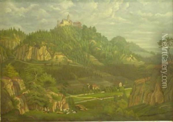 Landscape With Castle Oil Painting - Karl Rudolph Kasthofer