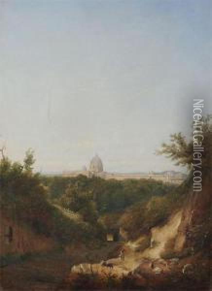 View On The Vatican With Wood And Sheep In The Foreground Oil Painting - Eugene Verboeckhoven