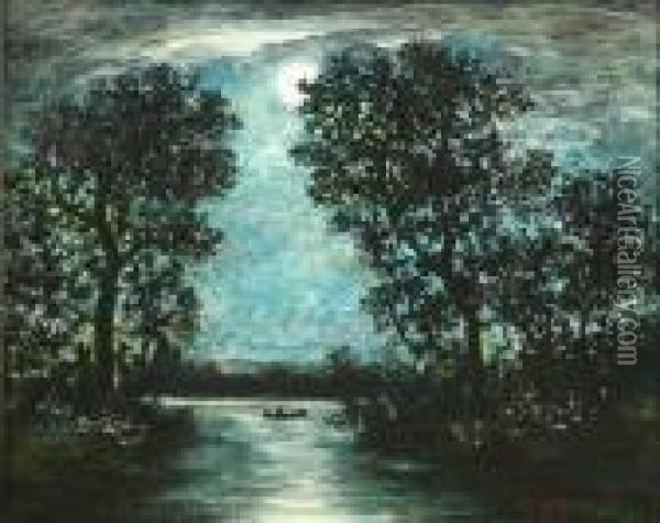 Canoe In Moonlight Oil Painting - Ralph Albert Blakelock