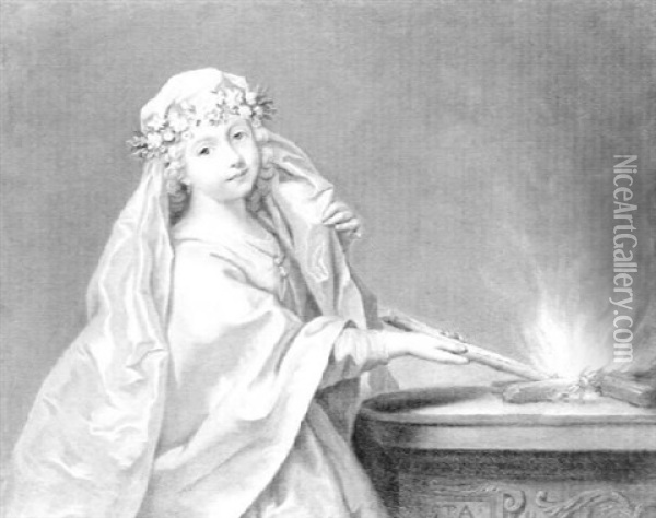 Portrait De Mademoiselle De Pressoy En Vestale Oil Painting - Jean Raoux