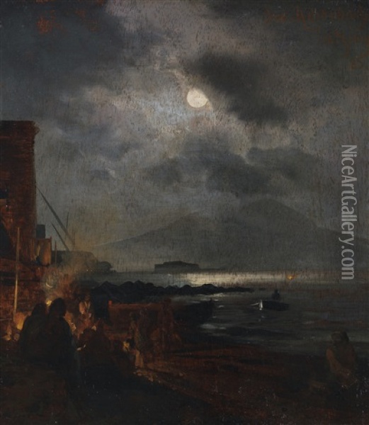 Fischer In Der Bucht Von Neapel Bei Mondschein Oil Painting - Oswald Achenbach
