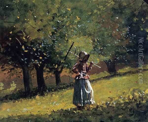 Girl with a Hay Rake Oil Painting - Winslow Homer