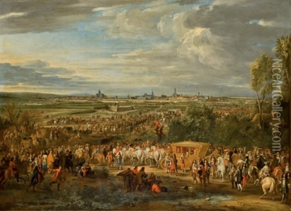 L'entree De Louis Xiv Et Marie-therese Dans Arras, Le 30 Juillet 1667 Oil Painting - Jean-Baptiste Martin the Elder