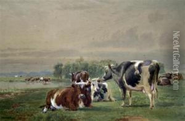 Cattle In A Landscape Oil Painting - John MacPherson