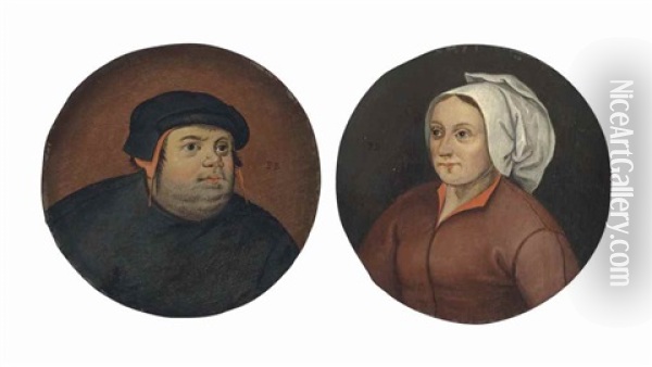 Head Of A Man; And Head Of A Woman Oil Painting - Pieter Brueghel the Younger