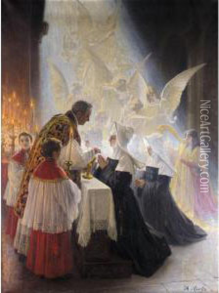 Holy Communion Oil Painting - Angelo Graf von Courten