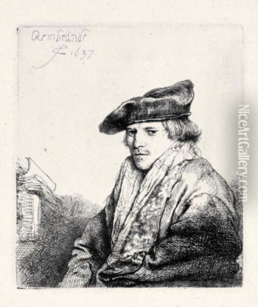 Young Man In A Velvet Cap: Petrus Sylvius (b., Holl.268; H.151; Bb.37-c) Oil Painting - Rembrandt Van Rijn