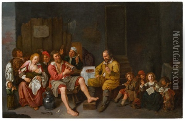 As The Old Ones Sing, So The Young Ones Pipe Oil Painting - David Ryckaert III