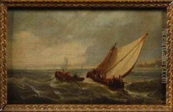 Fishing Boat Off A Coast Oil Painting - S.H Phillips