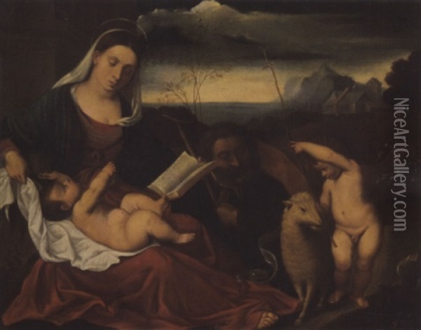 Heilige Familie Mit Johannesknaben In Landschaft Oil Painting - Bonifazio de Pitati