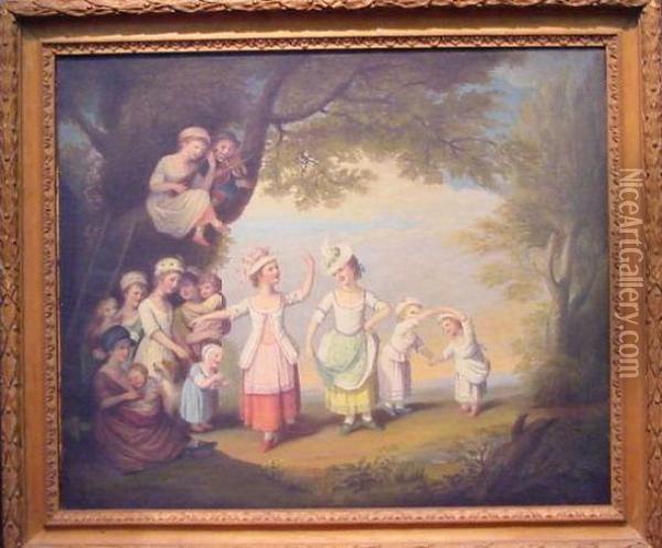 Children Dancing In A Landscape Oil Painting - Francis Wheatley