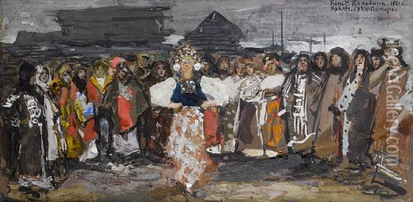 Dancing At A Village Festival, Pomor'e. Oil Painting - Konstantin Alexeievitch Korovin