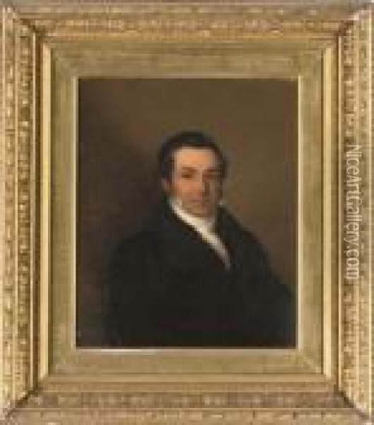 Portrait Of A Gentleman, Seated Half-length, In A Black Coat And White Tie Oil Painting - Jean Auguste Dominique Ingres