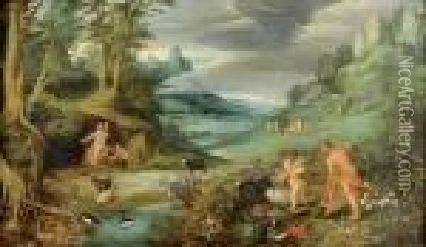 Le Paradis Perdu Ou Les Travaux De La Terre : Adam Labourant Et Eve Filant Oil Painting - Jan Brueghel the Younger