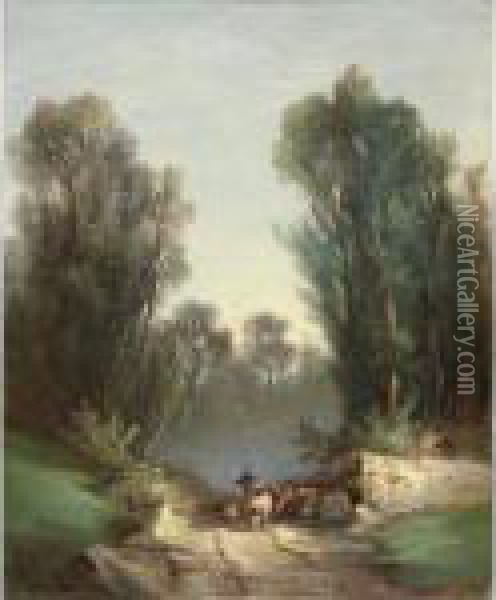 Hirte In Landschaft Mit Baumen Oil Painting - Ferdinand Hodler