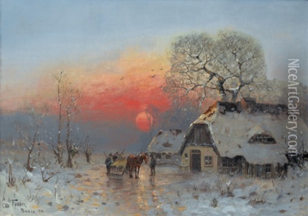 Winterliche Landschaft Mit Heimkehrenden Jagern Oil Painting - Otto Fedder