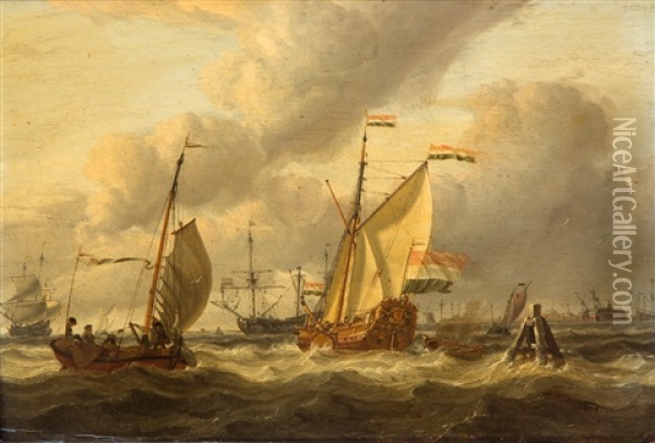 A States Yacht And Boier Yacht Near The Dutch Coast Oil Painting - Abraham Jansz. Storck