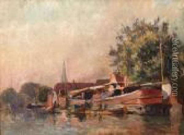 Canal A Delf. Oil Painting - Albert Lebourg