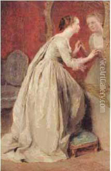 Elegante Au Miroir. Oil Painting - Charles Josua Chaplin