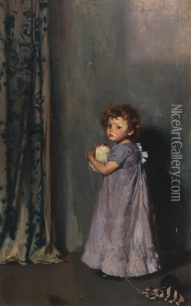 Girl In A Purple Dress Oil Painting - Carl von Marr
