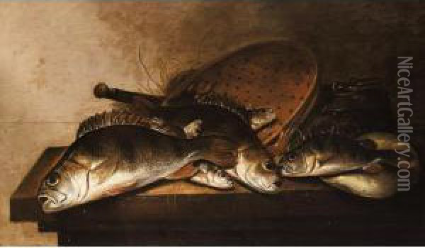 Still Life Of Freshwater Fish On A Table Oil Painting - Pieter de Putter